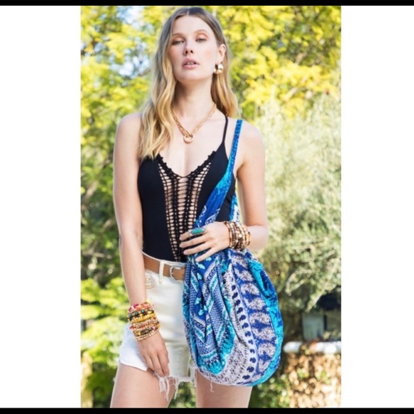 New! Ruggine Ethic Blue Print Bohemian Zipper Shoulder Bag with Pocket - Picture 2 of 8